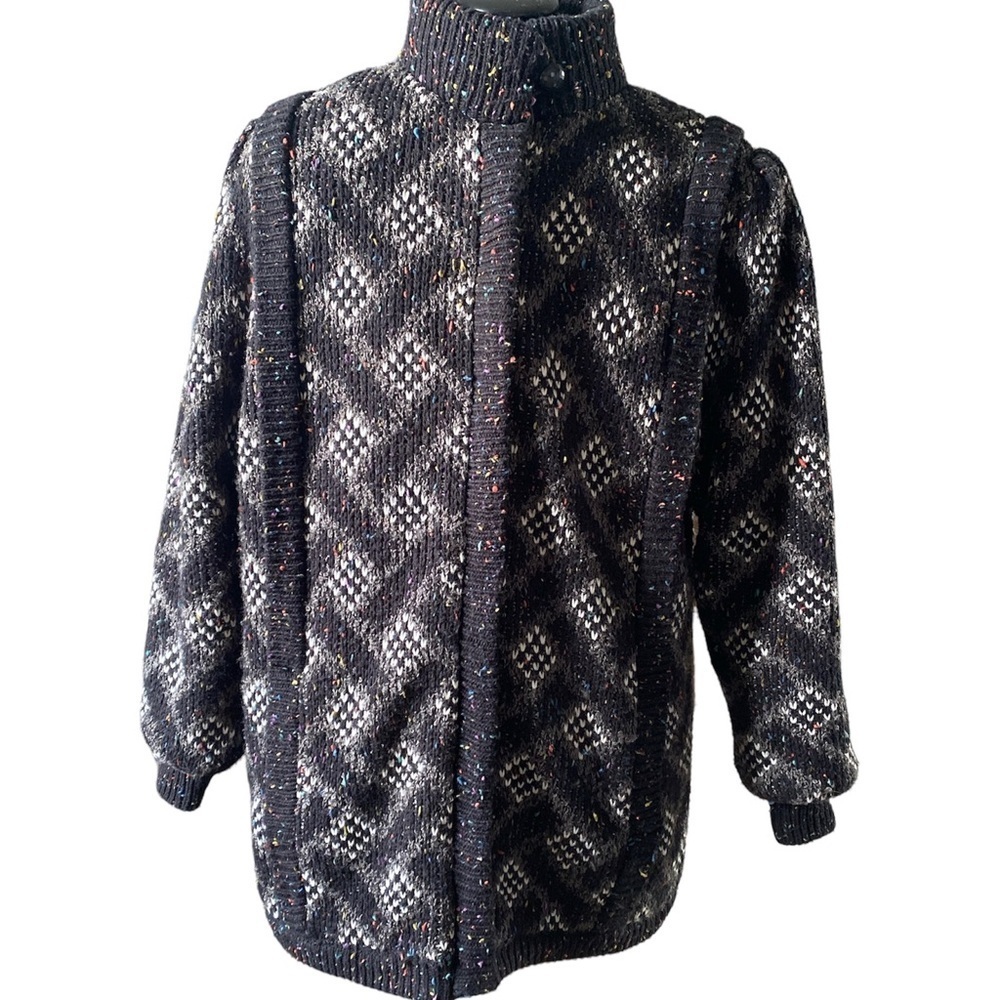 G-4000 Vintage 1980’s Sweater Knit Black Lined Oversized Winter Coat Size Medium